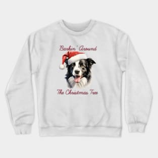 Christmas Border Collie Dog in Santa Hat Crewneck Sweatshirt